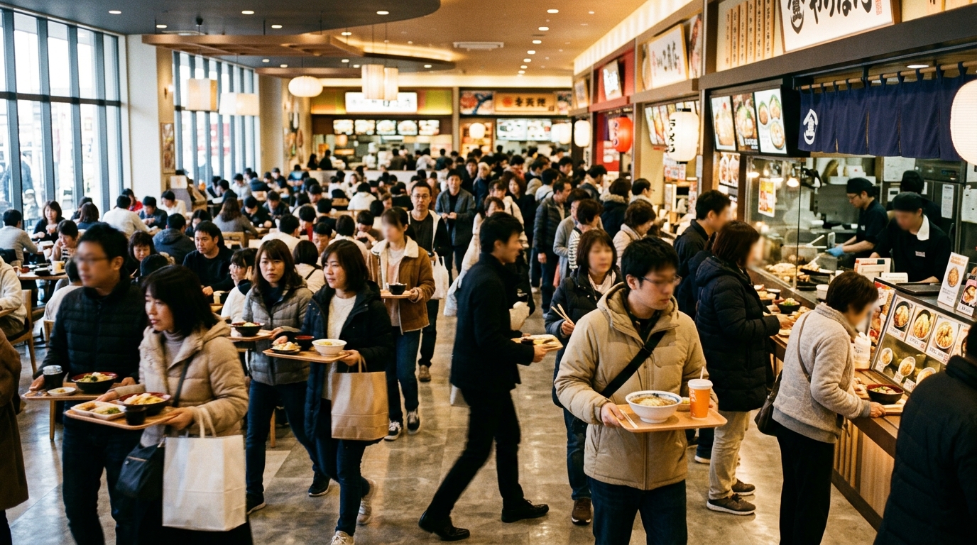 時間帯別・フードコートの混み方を知る